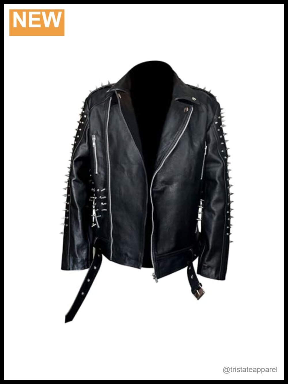 Genuine Leather Motorcycle Biker Jacket Men's Rock Punk Spike Studded Motorbike